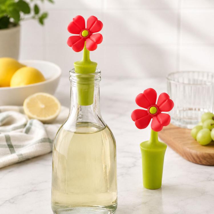Tappo per vino in silicone con fiore, 3 pezzi, 3 PCS Rose Stopper, 3 PCS Red Sun Flower Beer Stopper, 3 PCS Leaf Beer Stopper