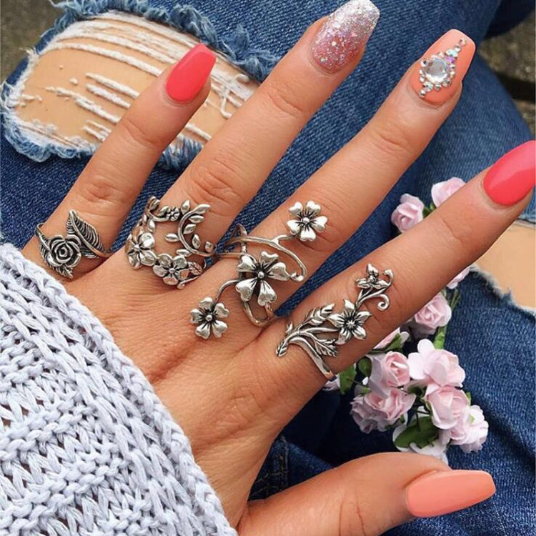 4 pezzi/set anelli antichi con fiori di rosa in stile bohémien vintage per donna