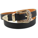 Cintura da donna con fibbia in metallo in vita da cowgirl occidentale in pelle nera Nuovo caldo, Gold single button black bottom, Gold double buckle black bottom, Silver single button black bottom, Silver double buckle black bottom                     ...