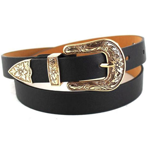 Cintura da donna con fibbia in metallo in vita da cowgirl occidentale in pelle nera Nuovo caldo, Gold single button black bottom, Gold double buckle black bottom, Silver single button black bottom, Silver double buckle black bottom                     ...