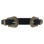 Cintura da donna con fibbia in metallo in vita da cowgirl occidentale in pelle nera Nuovo caldo, Gold single button black bottom, Gold double buckle black bottom, Silver single button black bottom, Silver double buckle black bottom                     ...