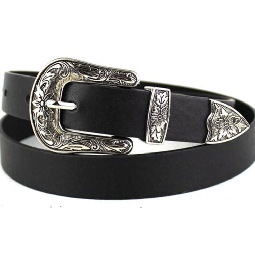 Cintura da donna con fibbia in metallo in vita da cowgirl occidentale in pelle nera Nuovo caldo, Gold single button black bottom, Gold double buckle black bottom, Silver single button black bottom, Silver double buckle black bottom                     ...