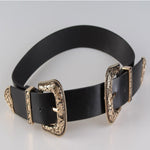 Cintura da donna con fibbia in metallo in vita da cowgirl occidentale in pelle nera Nuovo caldo, Gold single button black bottom, Gold double buckle black bottom, Silver single button black bottom, Silver double buckle black bottom                     ...