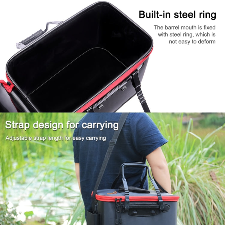 Secchio da pesca pieghevole multifunzionale addensato con scatola per pesci vivi, 30 cm (no Handle and no Side Pockets), 35 cm (with Handle without Side Pockets), 40 cm (with Handle and Side Pocket), 45 cm (with Handle and Side Pocket)                 ...