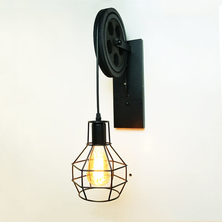Lampada da parete per sollevamento con puleggia in ferro battuto retrò granata da 40 W Lampada da parete per portico corridoio corridoio
