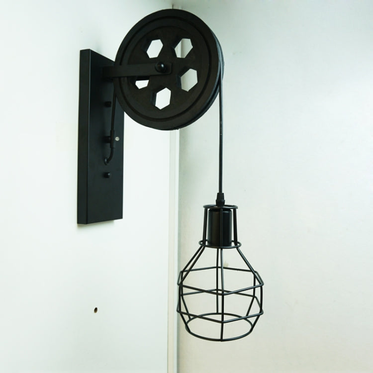Lampada da parete per sollevamento con puleggia in ferro battuto retrò granata da 40 W Lampada da parete per portico corridoio corridoio