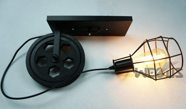 Lampada da parete per sollevamento con puleggia in ferro battuto retrò granata da 40 W Lampada da parete per portico corridoio corridoio