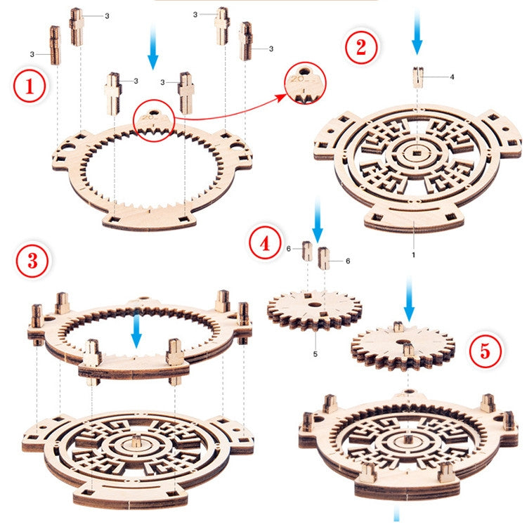Bambini Ingranaggio meccanico in legno Calendario perpetuo Modello di puzzle 3D Giocattoli assemblati fai-da-te, Wooden DIY Assembled Toys