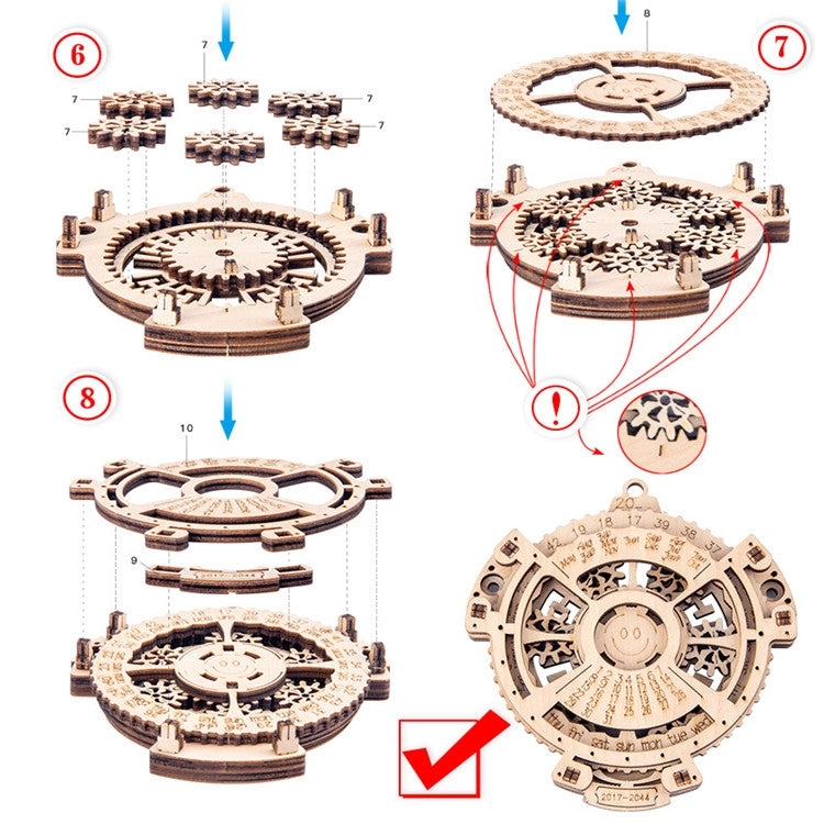 Bambini Ingranaggio meccanico in legno Calendario perpetuo Modello di puzzle 3D Giocattoli assemblati fai-da-te, Wooden DIY Assembled Toys