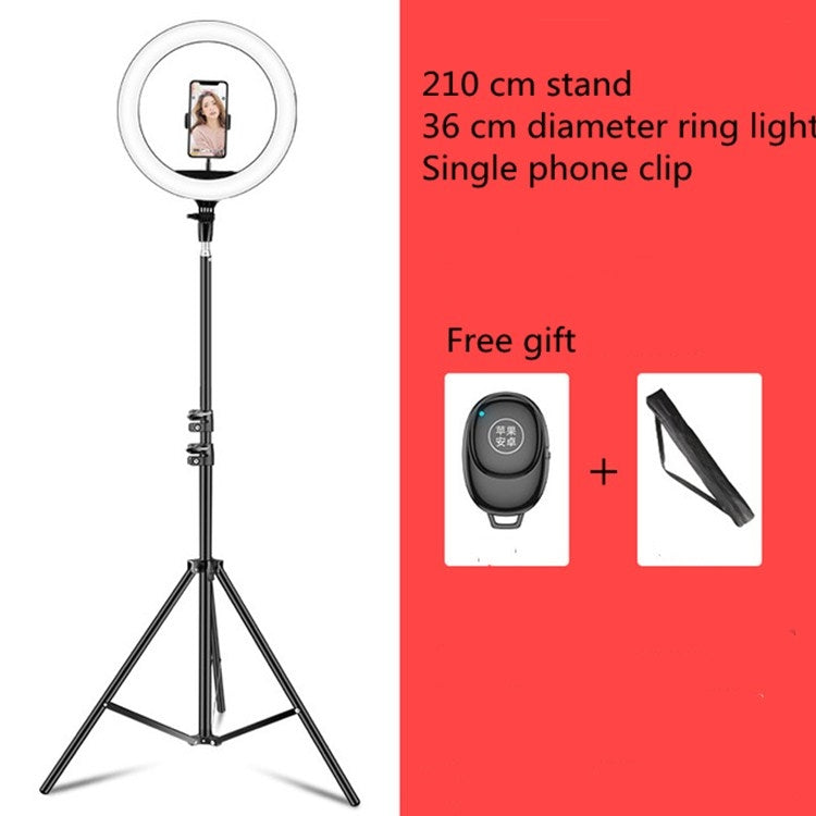 Set di trasmissione dal vivo con luce di riempimento ad anello LED con temperatura di colore dimmerabile, 14 inch+Phone Clip With 2.1m Tripod Mount, CN Plug, 14 inch+3 Phone Clips With 2.1m Tripod Mount, CN Plug