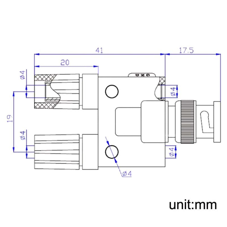 Adattatore RF BNC maschio a due connettori banana femmina