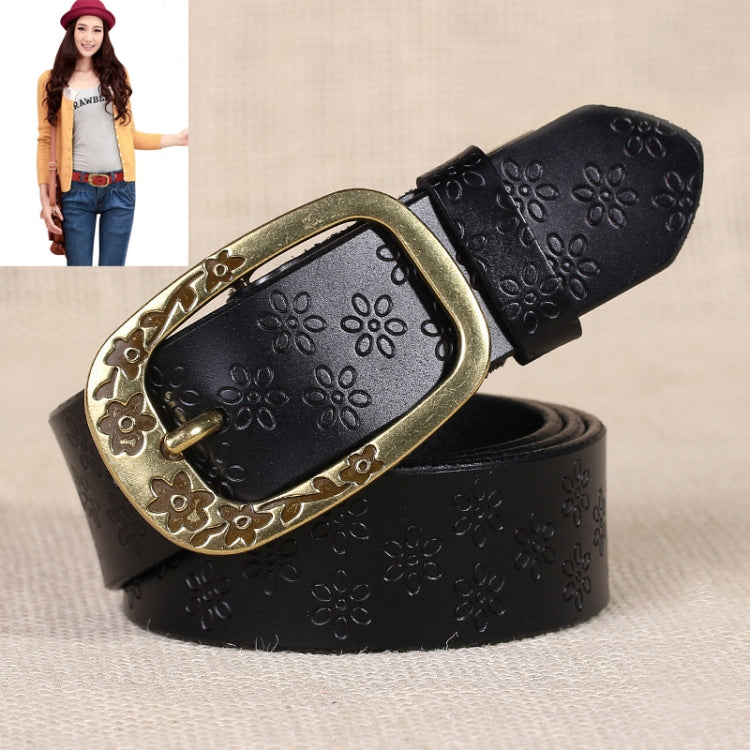 Cintura da donna in pelle PU con fibbia in metallo con motivo Plum Blossom