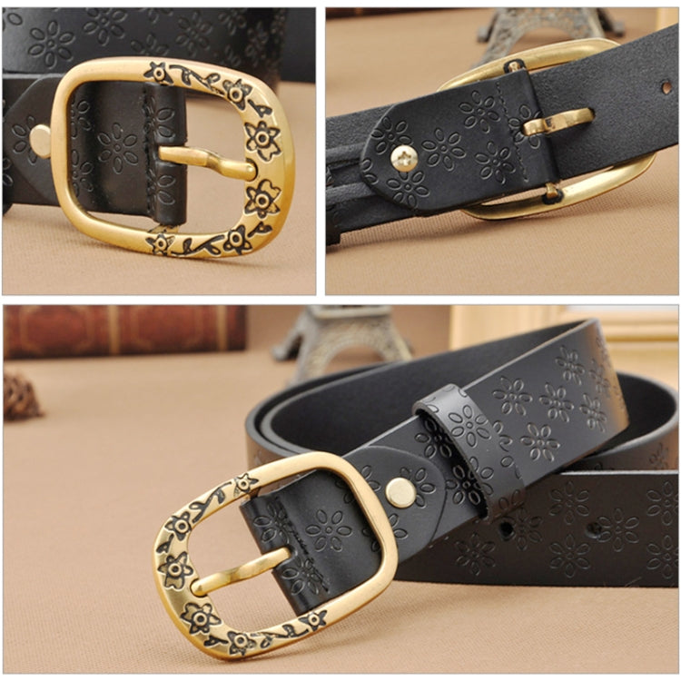 Cintura da donna in pelle PU con fibbia in metallo con motivo Plum Blossom