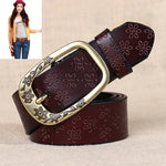 Cintura da donna in pelle PU con fibbia in metallo con motivo Plum Blossom