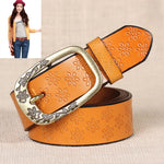 Cintura da donna in pelle PU con fibbia in metallo con motivo Plum Blossom