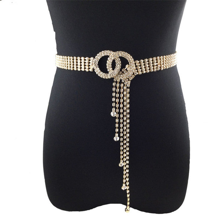 Catena in vita da donna con cintura a forma di diamante a doppio anello, 120cm