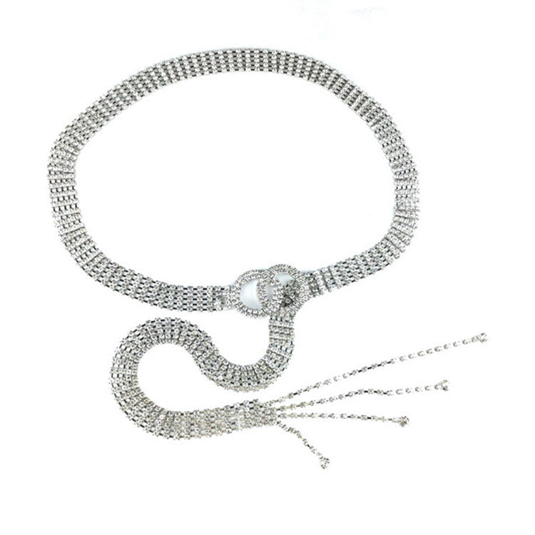 Catena in vita da donna con cintura a forma di diamante a doppio anello, 120cm