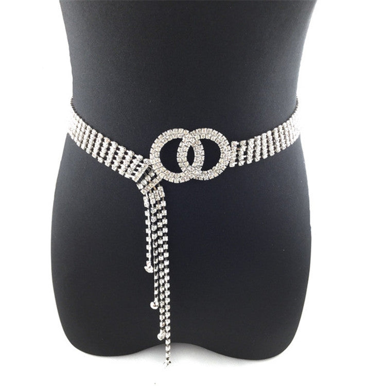 Catena in vita da donna con cintura a forma di diamante a doppio anello, 120cm
