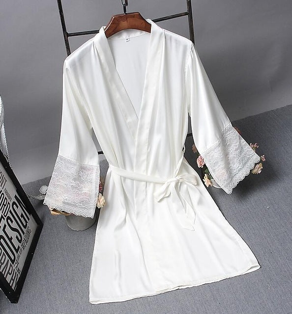 Vestaglie eleganti indumenti da notte sexy in pizzo da donna vestono kimono accappatoio in seta, M, L, XL, XXL