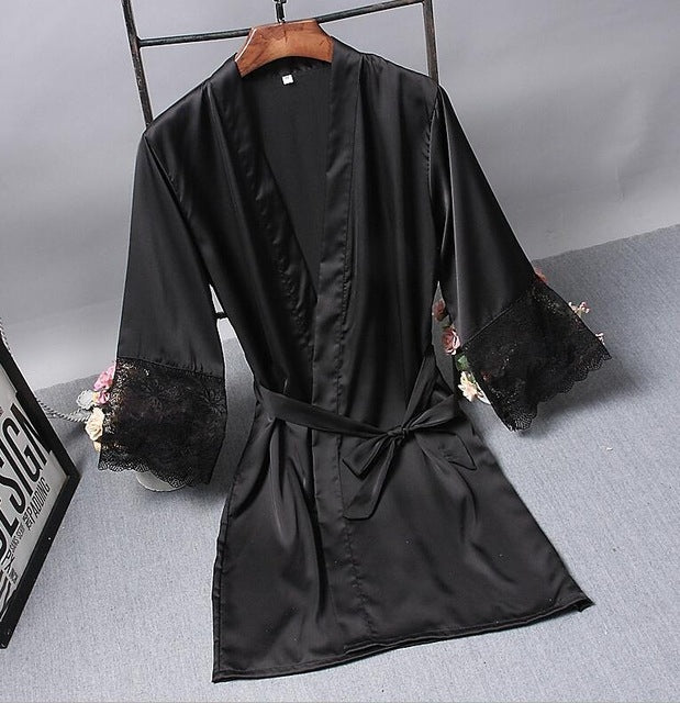 Vestaglie eleganti indumenti da notte sexy in pizzo da donna vestono kimono accappatoio in seta, M, L, XL, XXL