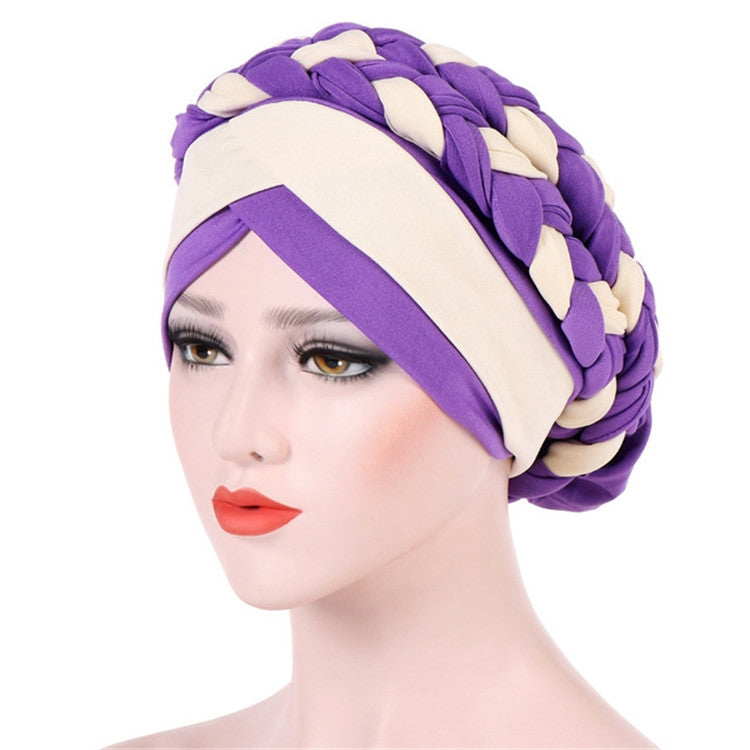 Berretto turbante in seta di latte intrecciata bicolore, M（56-58cm）
