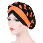 Berretto turbante in seta di latte intrecciata bicolore, M（56-58cm）