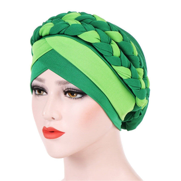 Berretto turbante in seta di latte intrecciata bicolore, M（56-58cm）