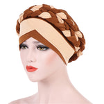 Berretto turbante in seta di latte intrecciata bicolore, M（56-58cm）
