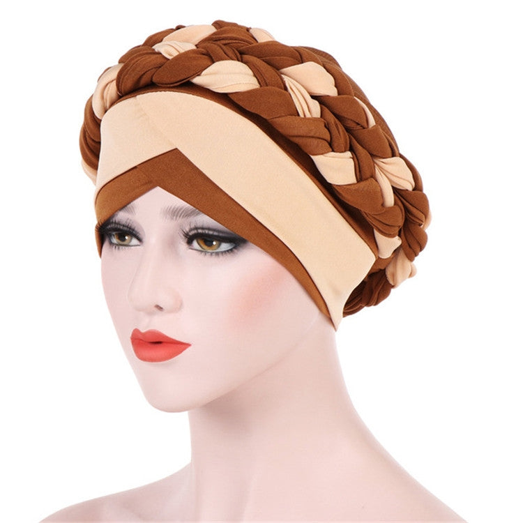 Berretto turbante in seta di latte intrecciata bicolore, M（56-58cm）