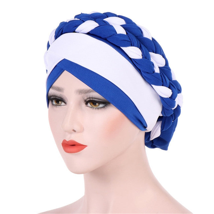 Berretto turbante in seta di latte intrecciata bicolore, M（56-58cm）