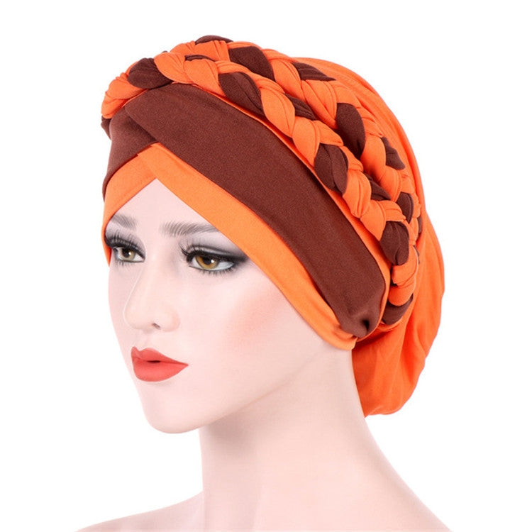 Berretto turbante in seta di latte intrecciata bicolore, M（56-58cm）