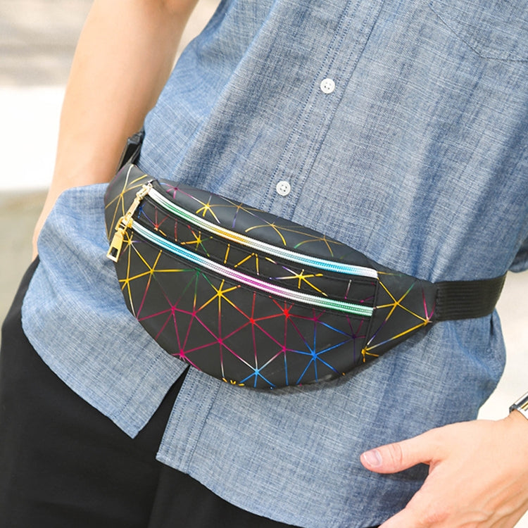 Marsupio in pelle PU con motivo laser Borsa a tracolla singola da donna con marsupio, Double Zipper Rhombus (Black ), Double Zipper Rhombus (Pink), Double Zipper Rhombus (Sliver)