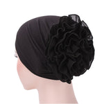 Cappello turbante pullover a fiori con berretto grande in chiffon tinta unita, One Size