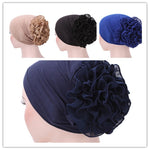 Cappello turbante pullover a fiori con berretto grande in chiffon tinta unita, One Size