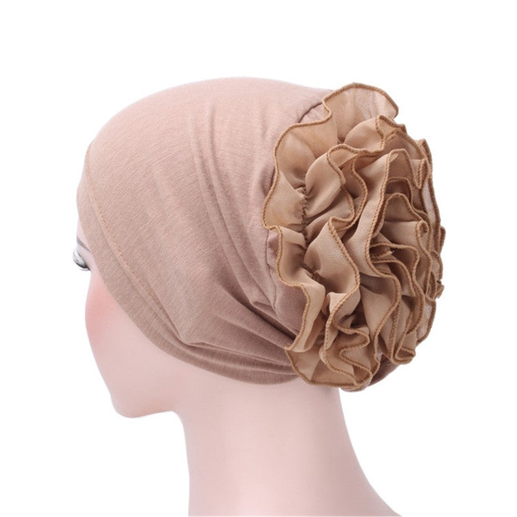 Cappello turbante pullover a fiori con berretto grande in chiffon tinta unita, One Size