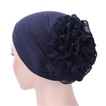 Cappello turbante pullover a fiori con berretto grande in chiffon tinta unita, One Size