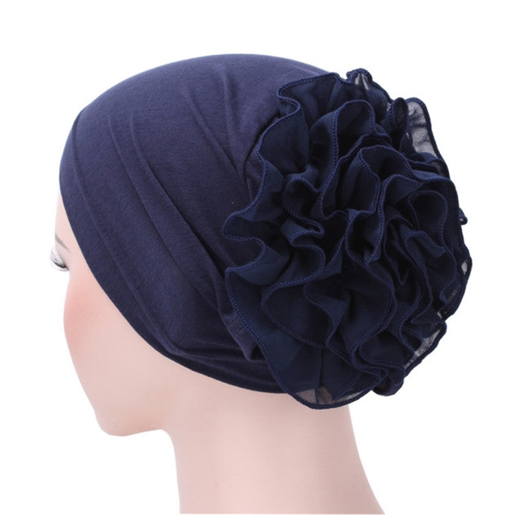 Cappello turbante pullover a fiori con berretto grande in chiffon tinta unita, One Size
