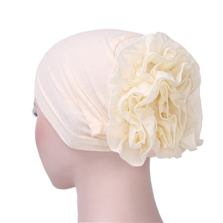 Cappello turbante pullover a fiori con berretto grande in chiffon tinta unita, One Size