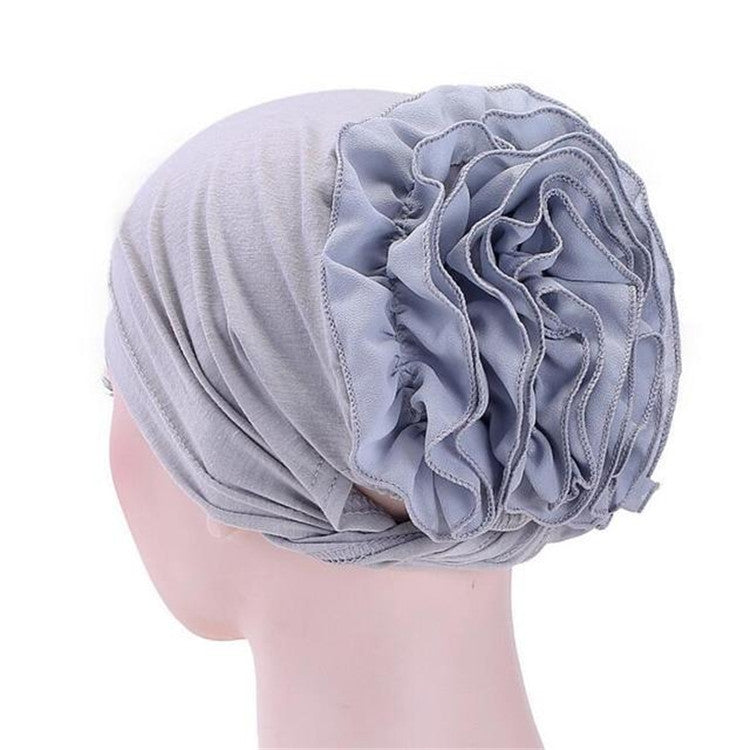 Cappello turbante pullover a fiori con berretto grande in chiffon tinta unita, One Size