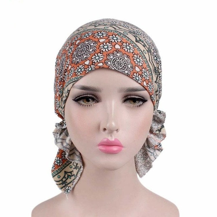 Berretto per turbante stampato in cotone elasticizzato da 2 pezzi, One Size