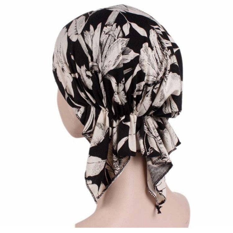 Berretto per turbante stampato in cotone elasticizzato da 2 pezzi, One Size