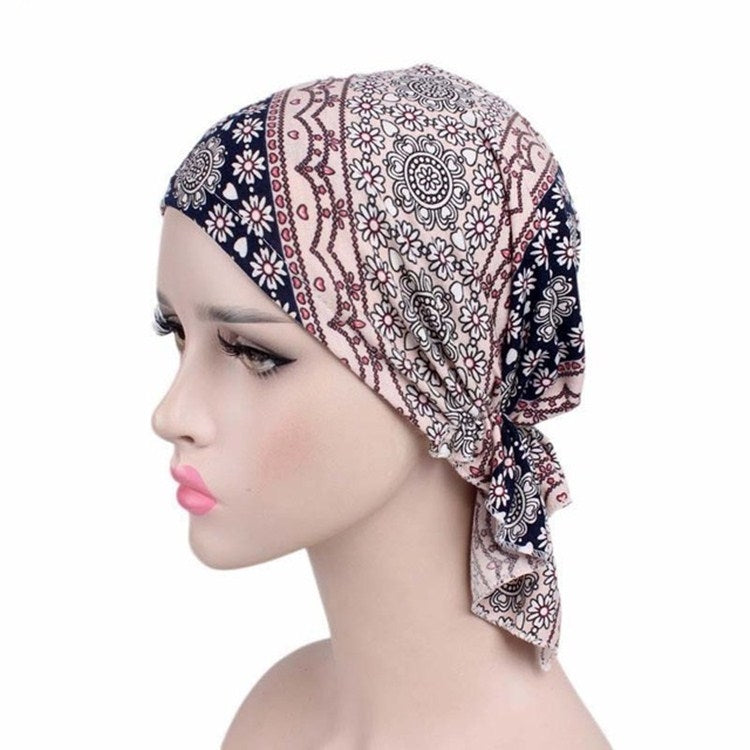 Berretto per turbante stampato in cotone elasticizzato da 2 pezzi, One Size