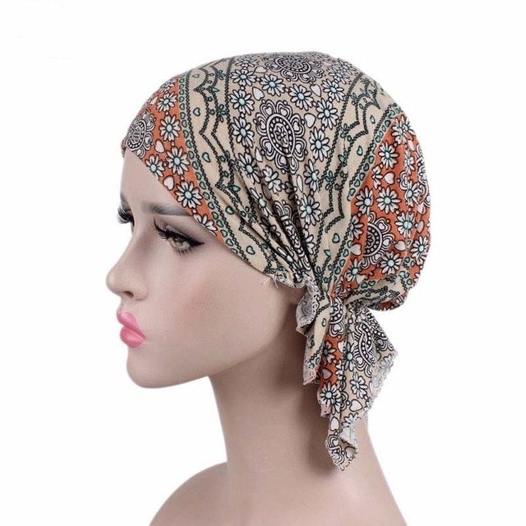 Berretto per turbante stampato in cotone elasticizzato da 2 pezzi, One Size