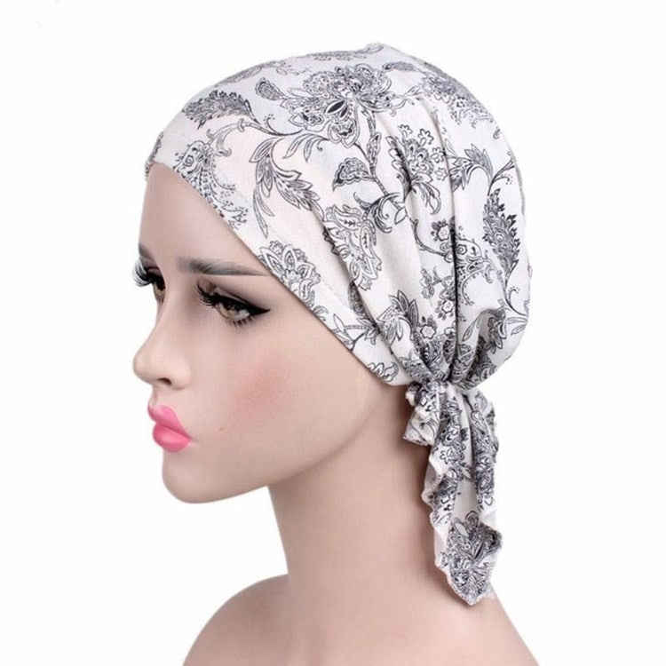 Berretto per turbante stampato in cotone elasticizzato da 2 pezzi, One Size