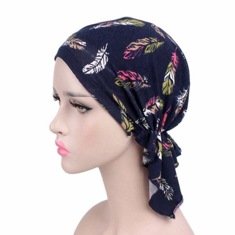 Berretto per turbante stampato in cotone elasticizzato da 2 pezzi, One Size