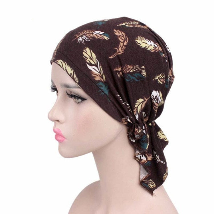 Berretto per turbante stampato in cotone elasticizzato da 2 pezzi, One Size