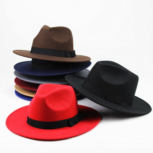 Cappello da sole con bordo grande in lana stile britannico retrò da uomo / donna