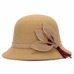 Cappello a cilindro in lana da donna autunno e inverno con decorazione floreale, One Size