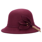 Cappello a cilindro in lana da donna autunno e inverno con decorazione floreale, One Size