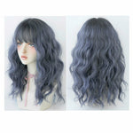 Parrucca soffice naturale in lana da donna con capelli lunghi e frangia, Pink Brown (Brown On Top) 54CM, Haze Blue (Black On Top ) 54CM, Cold Brown 54CM, Black Brown 54CM